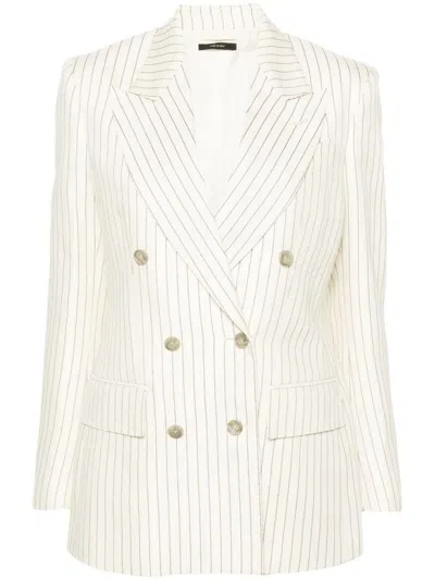 Tom Ford Striped Double-breasted Wool-blend Blazer In Nude & Neutrals