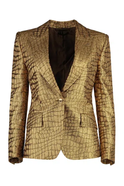 Tom Ford Metallic Croc-jacquard Single-breasted Blazer Jacket In Animalier