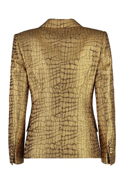 Tom Ford Metallic Croc-jacquard Single-breasted Blazer Jacket In Animalier