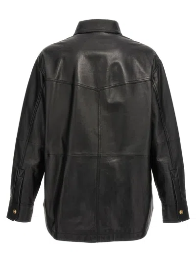 Shop Versace Jeans Couture Logo Button Leather Jacket In Black