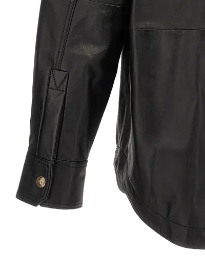 Shop Versace Jeans Couture Logo Button Leather Jacket In Black