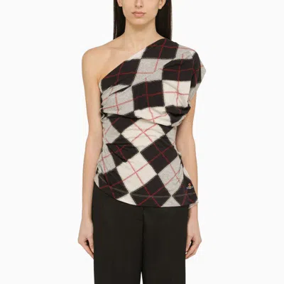 Shop Vivienne Westwood One-shoulder Andalouse Shirt In Checked In Brown