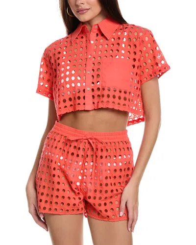 Shop Solid & Striped The Cropped Cabana Shirt In Orange