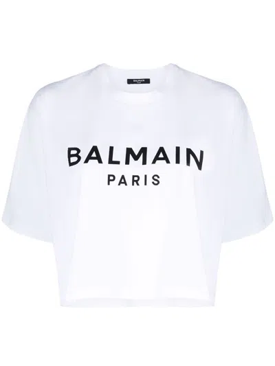 Shop Balmain Cotton Crop T-shirt In ホワイト