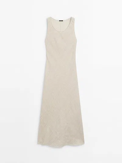 Shop Massimo Dutti Rustic Dress With Frayed Detail In Cream