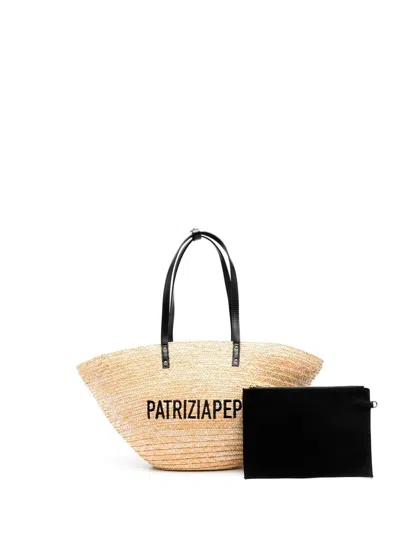 Shop Patrizia Pepe `summer Straw` Tote Bag In Beige