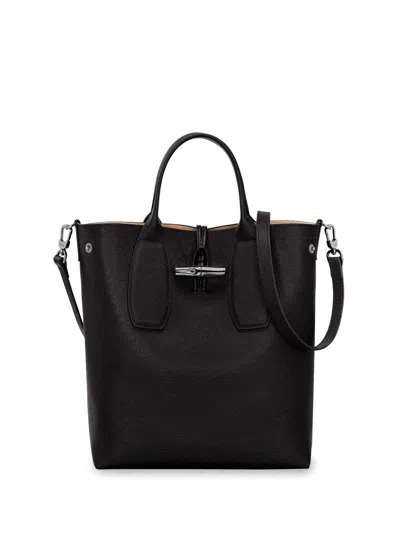 Shop Longchamp `roseau` Medium Handbag In Black  