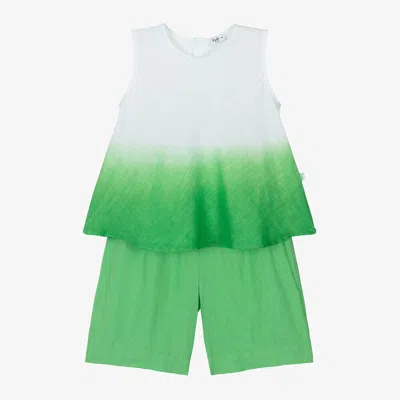 Shop Il Gufo Girls Green Linen Shorts Set