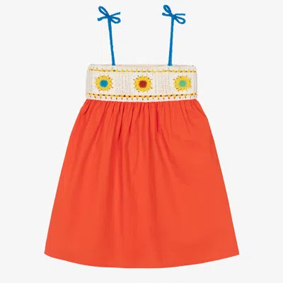 Shop Stella Mccartney Kids Girls Orange Cotton Crochet Dress