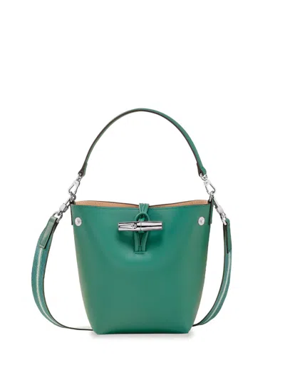 Shop Longchamp `roseau Box` Extra Small Bucket Bag In Green