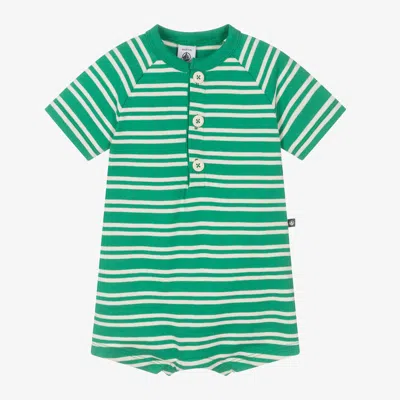 Shop Petit Bateau Baby Boys Green Stripe Cotton Shortie