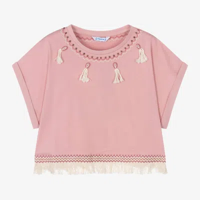 Shop Mayoral Girls Pink Cotton Tassel T-shirt
