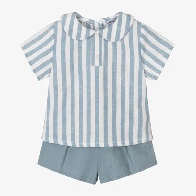 Shop Babidu Boys Blue Stripe Linen & Cotton Shorts Set