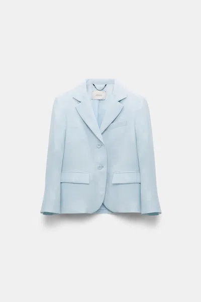 Shop Dorothee Schumacher Linen Blend Cropped Blazer With Cropped Sleeves In Blue