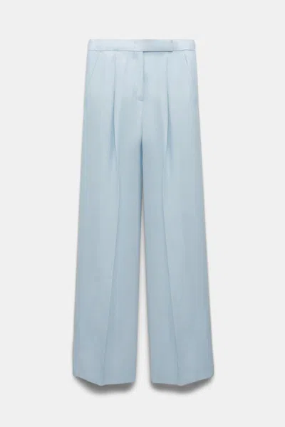 Shop Dorothee Schumacher Wide Leg Linen Blend Pants With Front Pleats In Blue