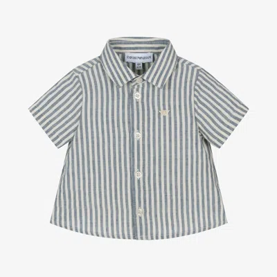 Shop Emporio Armani Baby Boys Blue Striped Cotton Shirt