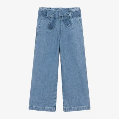 Shop Guess Girls Mid-blue Denim Wide Leg Jeans
