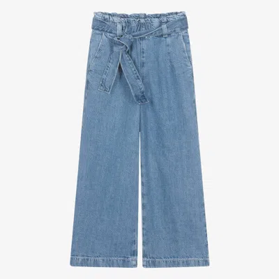 Shop Guess Teen Girls Mid-blue Denim Wide Leg Jeans