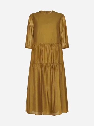 Shop Max Mara S Etienne Cotton And Silk Tiered Dress In Tiger Eye