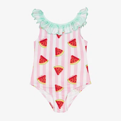 Shop Mc2 Saint Barth Girls Pink Stripe Watermelon Swimsuit