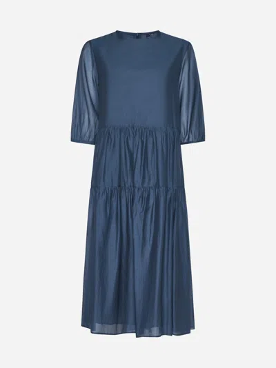 Shop Max Mara S Etienne Cotton And Silk Tiered Dress In Blue