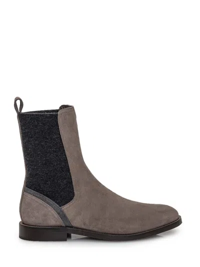 Shop Brunello Cucinelli Suede Boot In Grey