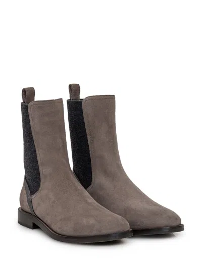 Shop Brunello Cucinelli Suede Boot In Grey