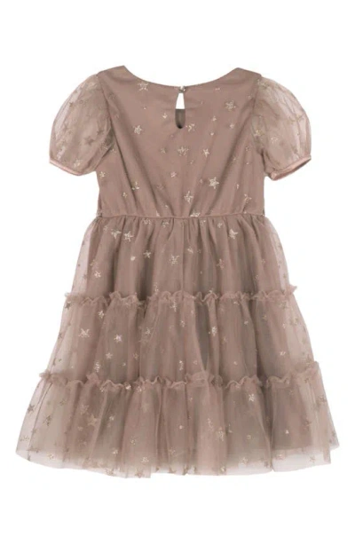Shop Zunie Kids' Glitter Star Short Sleeve Tulle Dress In Mocha
