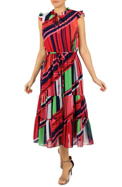 Shop Julia Jordan Ruffle Drawstring Waist Midi Dress In Multi