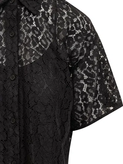 Shop Michael Kors Michael  Lace Crop Down Shirt In Black