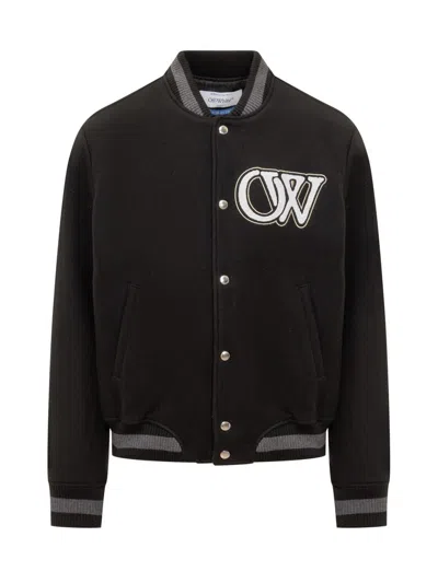 Shop Off-white Wool Varsity Bomber Jacket With Logo In Black