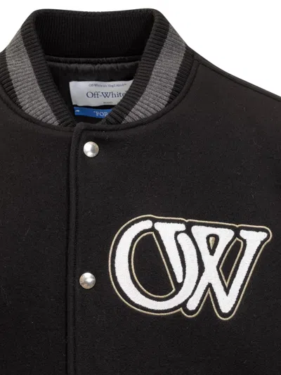 Shop Off-white Wool Varsity Bomber Jacket With Logo In Black