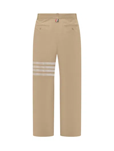 Shop Thom Browne Cotton Trousers With 4-bar Pattern In Beige