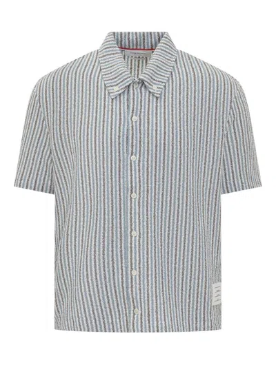 Shop Thom Browne Rwb Striped Shirt In Blue