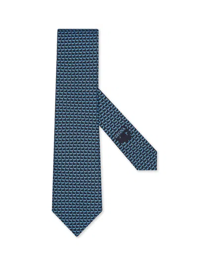 Shop Zegna Dark Blue Silk Tie