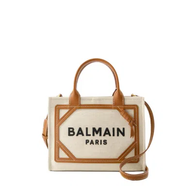 Shop Balmain B-army Small Shopper Bag - Canvas - Beige In Neutrals