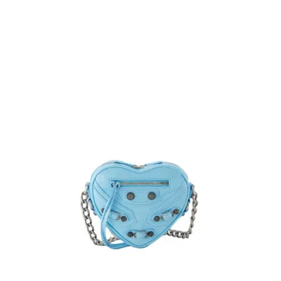 Shop Balenciaga Cag Heart Mini Bag - Leather - Sea Blue