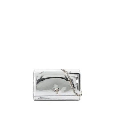 Shop Alexander Mcqueen Small Skull Bag Crossbody - Leather - Silver In White