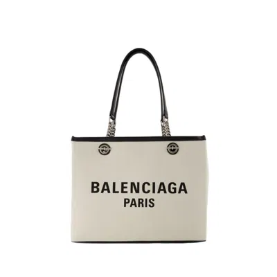 Shop Balenciaga Duty Free Tote Bag M - Cotton - Beige In Grey