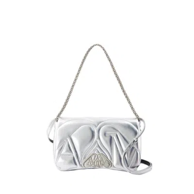 Shop Alexander Mcqueen The Seal Small Crossbody - Leather - Silver In White