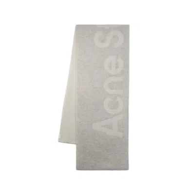 Shop Acne Studios Toronty Logo Contrast R Mini Scarf - Wool - Grey