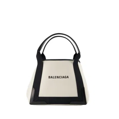 Shop Balenciaga Navy Cabas S Bag -  Natural/ Black - Canva In Grey
