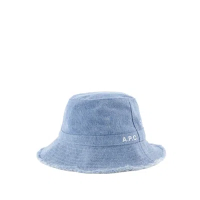 Shop Apc Mark Bucket Hat - Cotton - Light Blue