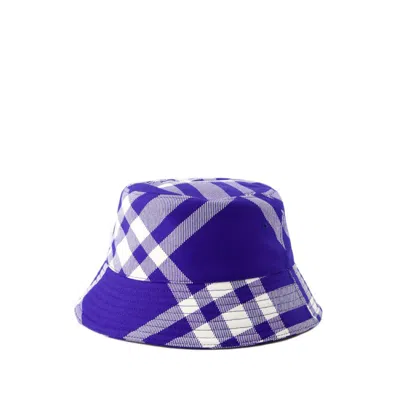 Shop Burberry Monogram Bucket Hat - Wool - Blue In Purple