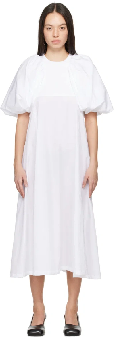 Shop Noir Kei Ninomiya White Puff Sleeve Midi Dress In 2 White