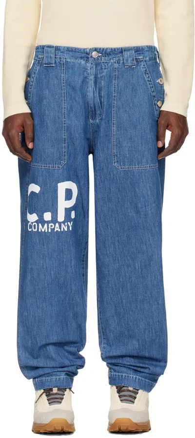 Shop C.p. Company Blue Loose Jeans In Stone Bleach D11
