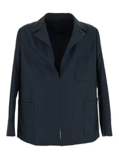 Shop Fendi Pocket Detailed Long Sleeved Jacket In Blue
