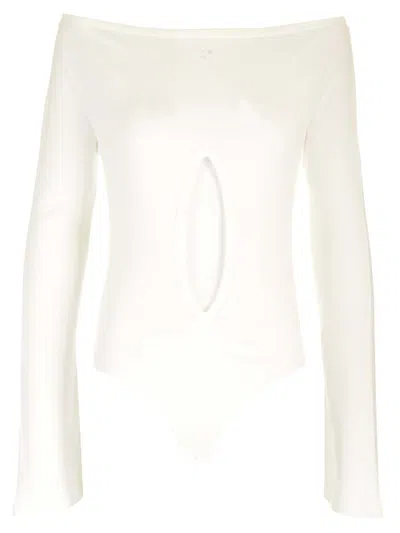 Shop Courrèges Drop Jersey Bodysuit In White
