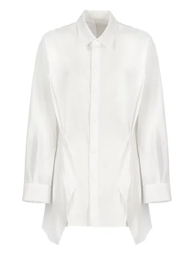 Shop Yohji Yamamoto Asymmetric Hem Overlapped Seam Blouse In White