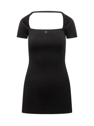 Shop Courrèges Hyperbole Rib Knit Polo Dress In Black